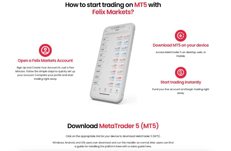 felix markets hesap seçenekleri